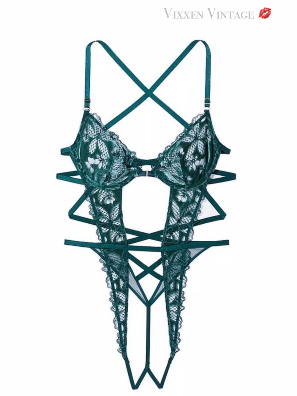 VS VERY SEXY ‘VELVET FISHNET ZIGGY GLAM FLORAL NAKED PLAYSUIT’ IN BLACK IVY - Picture 2 of 8
